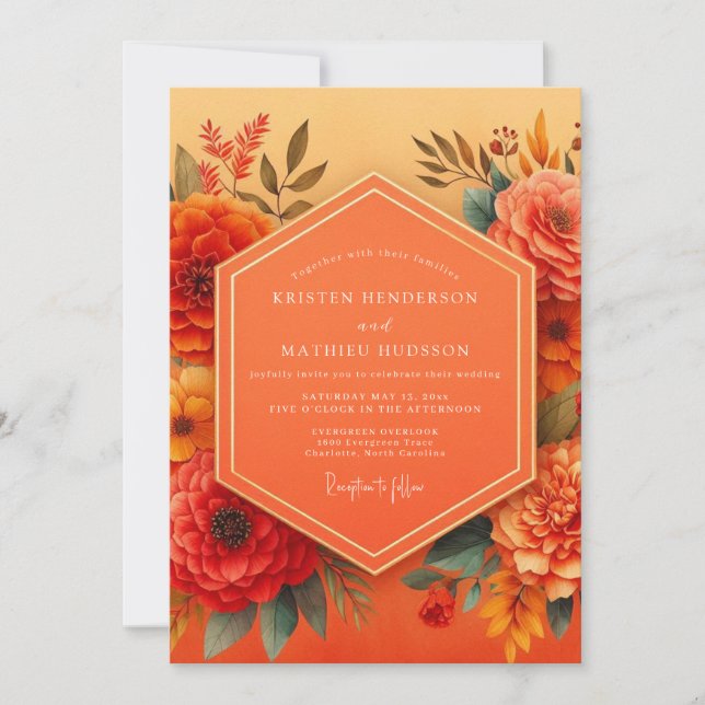 Invitation Mariage Automnal Vibrant de Souci (Devant)