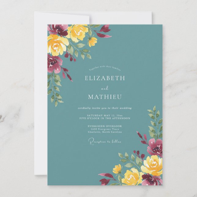Invitation Mariage Automnal Vibrant Sarcelle (Devant)