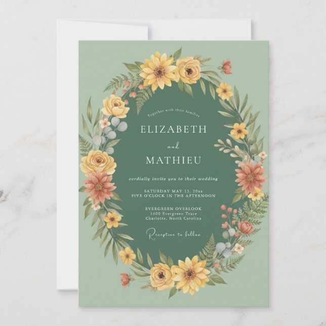 Invitation Mariage Automnal Vibrant Vert Sauge (Devant)