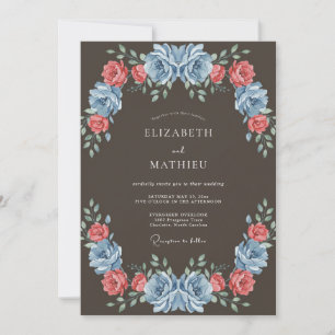 Invitation Mariage Automnal Vintage Bleu Ardoise
