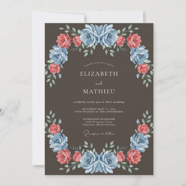 Invitation Mariage Automnal Vintage Bleu Ardoise (Devant)
