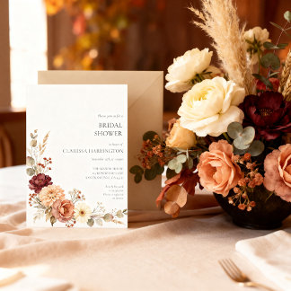 Invitation Mariage automnal vintage Bourgogne Fleur de pêche