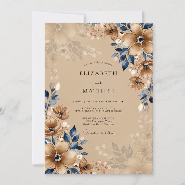 Invitation Mariage Automnal Vintage Tan (Devant)