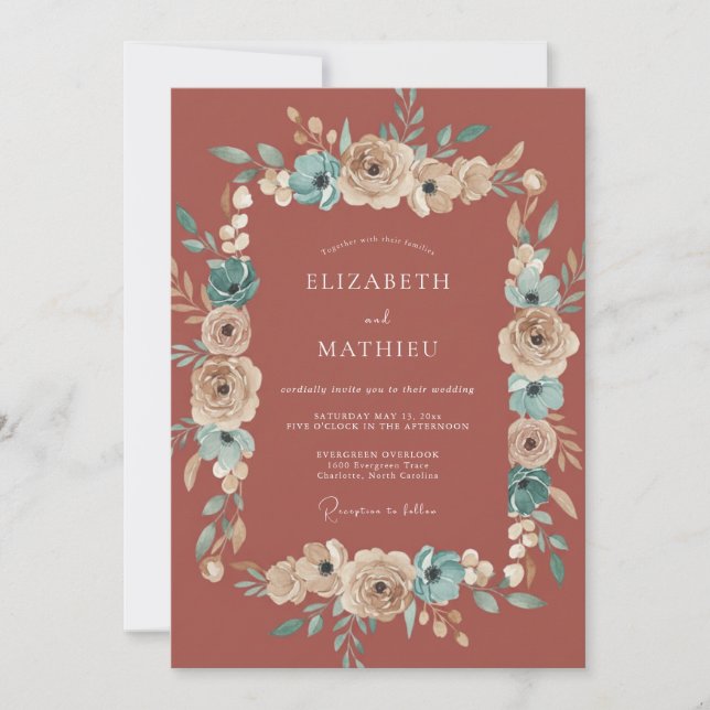 Invitation Mariage Automnal Vintage Terracotta (Devant)