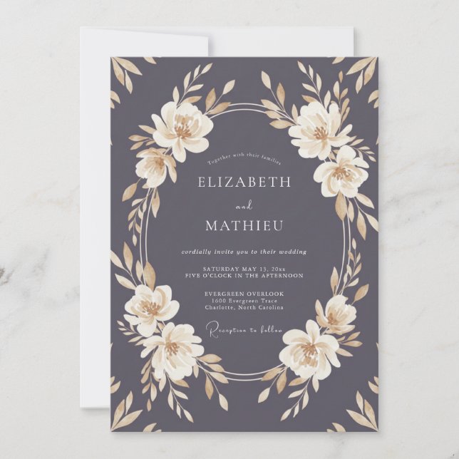 Invitation Mariage Automnal Violet Ardoise Poli (Devant)