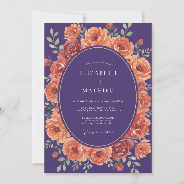 Invitation Mariage Automnal Violet Éclatant (Devant)
