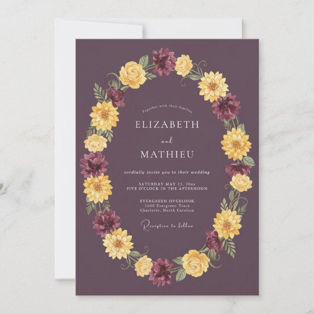 Invitation Mariage Automnal Vivant au Prune (Devant)