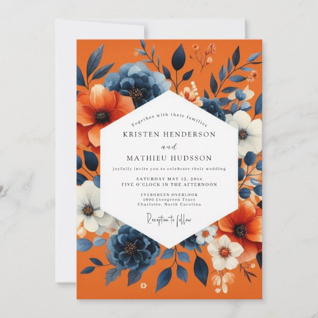 Invitation Mariage Automne Romantique Fleur de Rosier Rougeât (Devant)