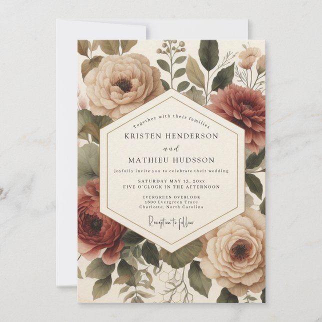 Invitation Mariage Automne Romantique Floral Rosé (Devant)