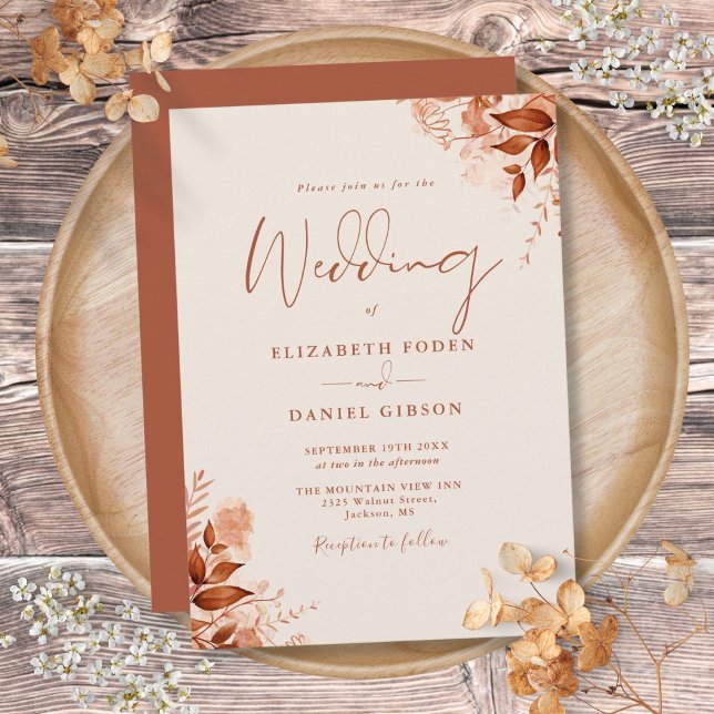 Invitation Mariage Automne Terracotta Floral Rustique (Autumn Fall Rustic Floral Terracotta Wedding Invitation)