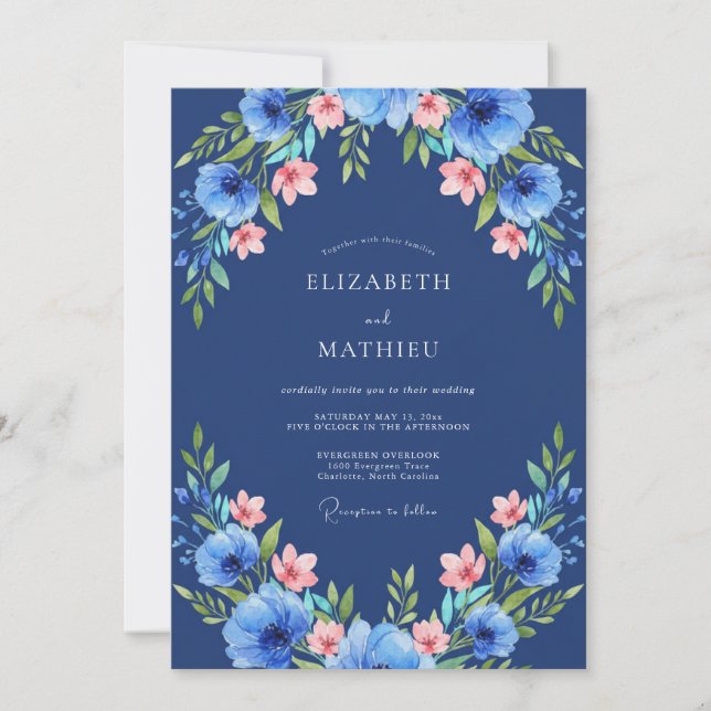 Invitation Mariage aux Anémones de Cobalt (Devant)
