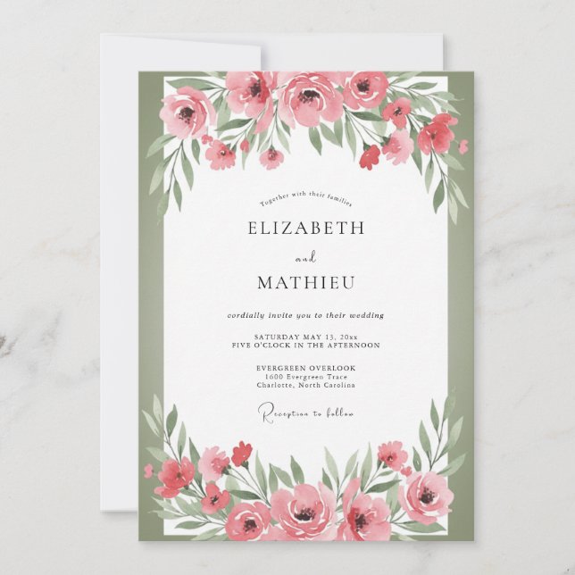 Invitation Mariage aux Anémones de Corail (Devant)