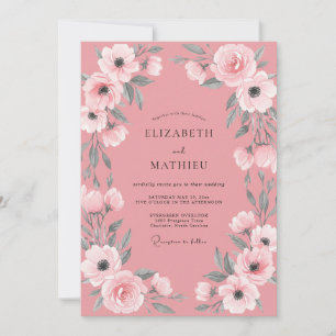 Invitation Mariage aux Anémones Rose Poussiéreux