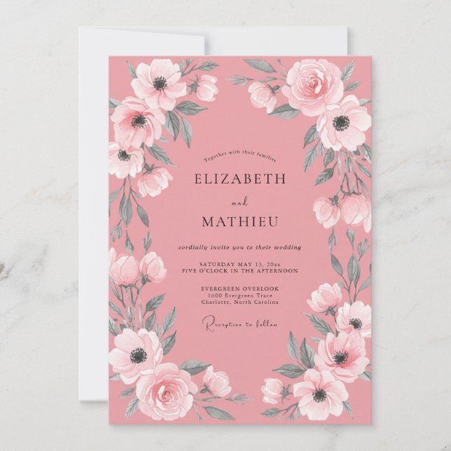 Invitation Mariage aux Anémones Rose Poussiéreux (Devant)