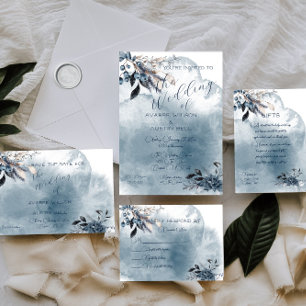 Invitation Mariage aux Baies d'Hiver à l'Aquarelle Bleue