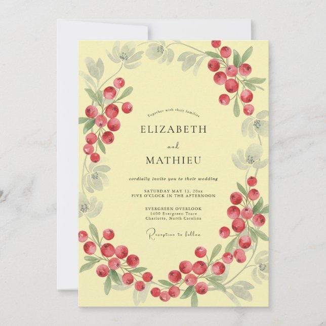 Invitation Mariage aux Baies Jaune Pâle (Devant)