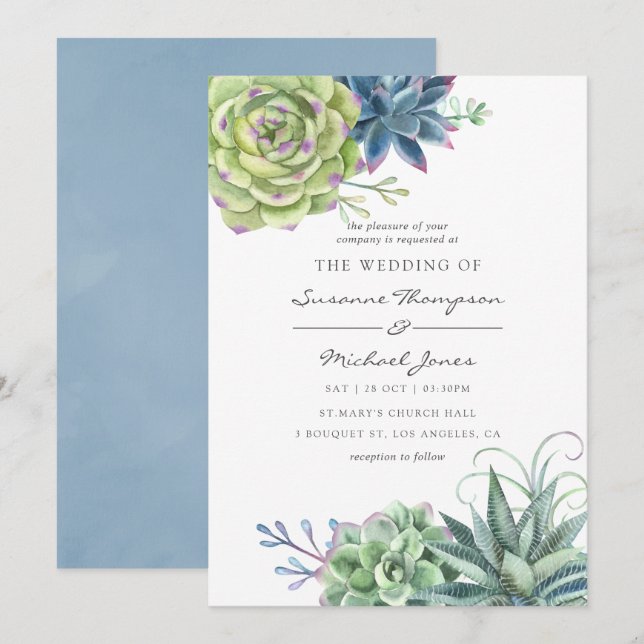 Invitation Mariage aux cactus succulents de désert aquarelle (Devant / Derrière)