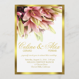 Invitation Mariage aux callas roses dans une étreinte florale
