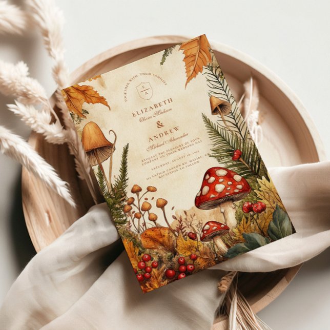 Invitation Mariage aux Champignons Forestiers Rétro (Créateur téléchargé)