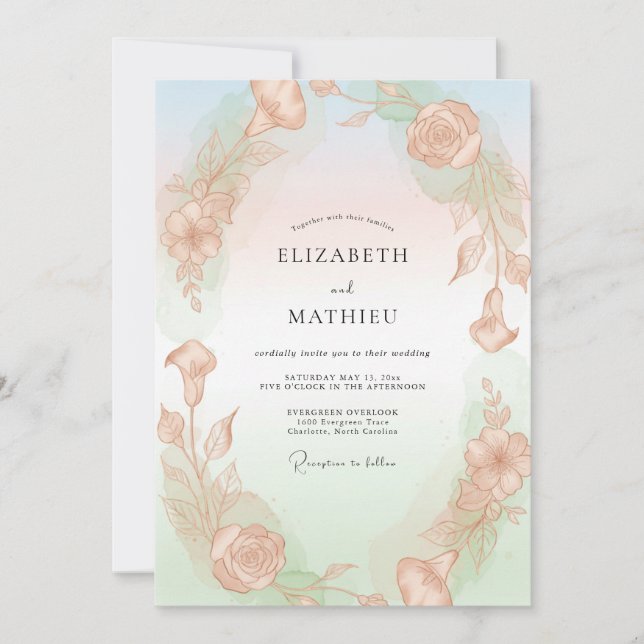Invitation Mariage aux Cieux Abricot Peints (Devant)