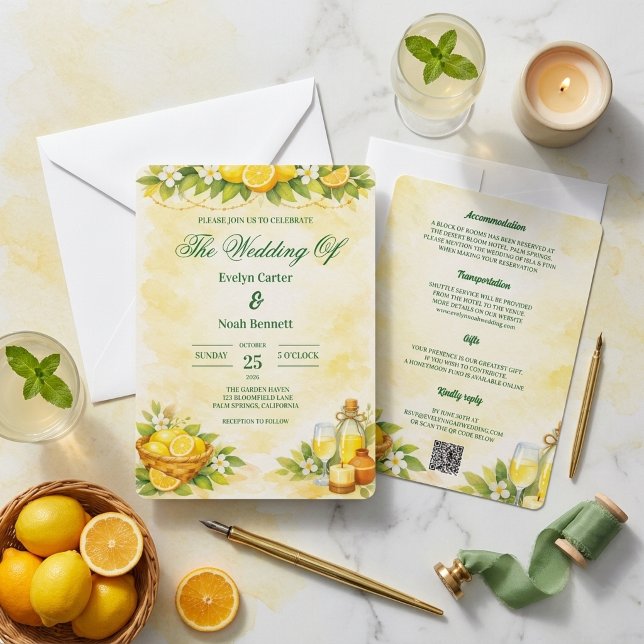 Invitation Mariage aux Citrons Aquarelle Fruité (Créateur téléchargé)