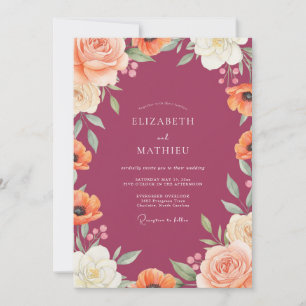 Invitation Mariage aux Coquelicots aux Péches et aux Baies