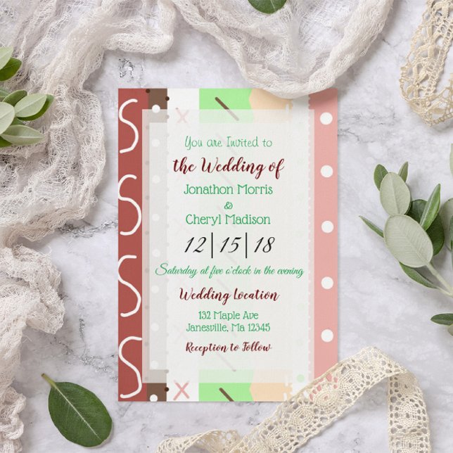 Invitation Mariage aux couleurs boho corail et vert  (Créateur téléchargé)