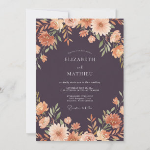 Invitation Mariage aux Dahlias en Terre Cuite de Prune