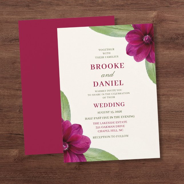 Invitation Mariage aux Dahlias Superposés de Bourgogne (Créateur téléchargé)