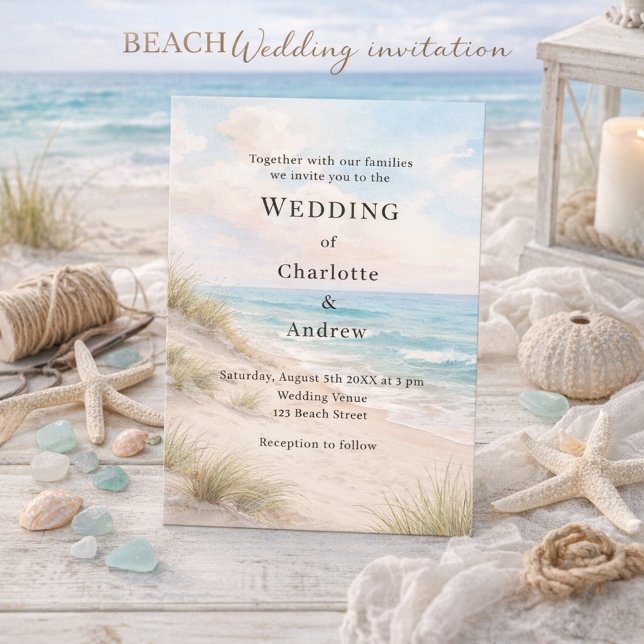 Invitation Mariage aux dunes de sable à l'aquarelle (Créateur téléchargé)