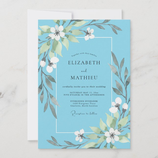 Invitation Mariage aux Feuilles Blanches et Fines (Devant)