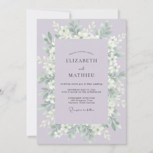 Invitation Mariage aux Feuilles Blanches et Lilas