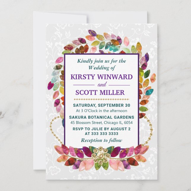 Invitation Mariage aux Feuilles Colorées d'Automne (Devant)