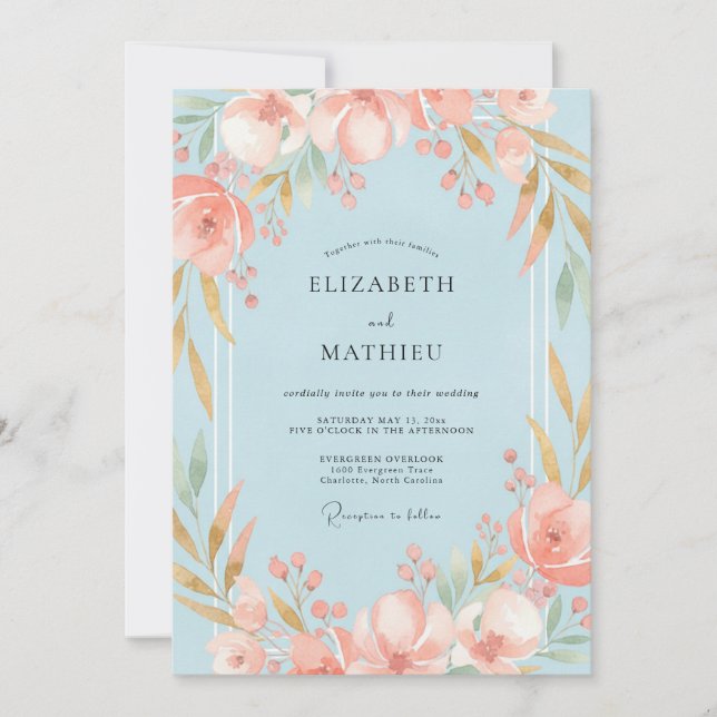 Invitation Mariage aux Feuilles d'Abricot Poudre (Devant)