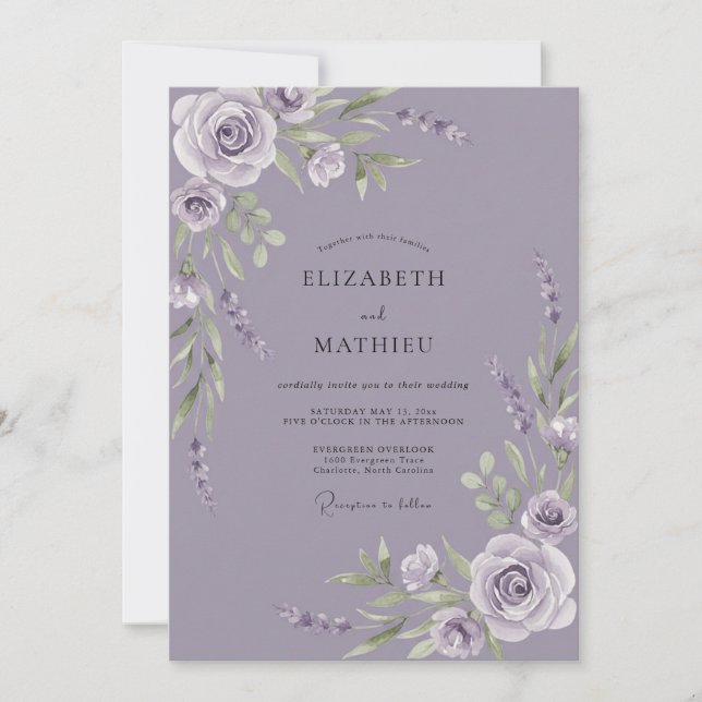 Invitation Mariage aux feuilles d'améthyste poussiéreuses (Devant)