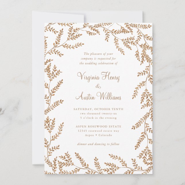 Invitation Mariage aux Feuilles d'Aquarelle d'Automne (Devant)