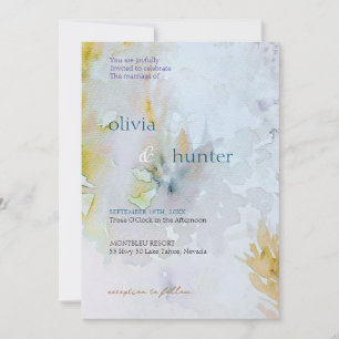 Invitation Mariage aux feuilles d'argent et d'or aquarelle