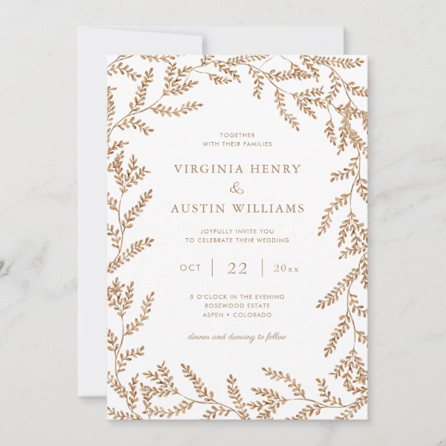Invitation Mariage aux feuilles d'automne aquarelle (Devant)