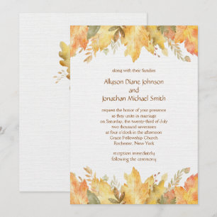 Invitation Mariage aux feuilles d'automne aquarelle rustique