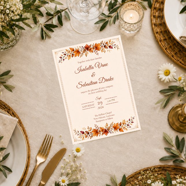 Invitation Mariage aux feuilles d'automne rustique (Créateur téléchargé)