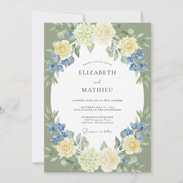 Invitation Mariage aux Feuilles de Beurre de Bleuet (Devant)