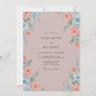 Invitation Mariage aux Feuilles de Cendre Corail
