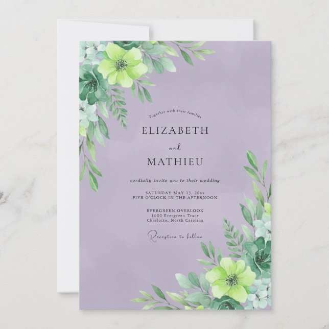Invitation Mariage aux Feuilles de Chartreuse Violette (Devant)