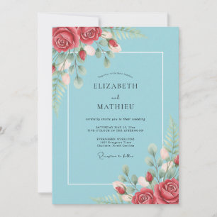 Invitation Mariage aux Feuilles de Ciel Cramoisi