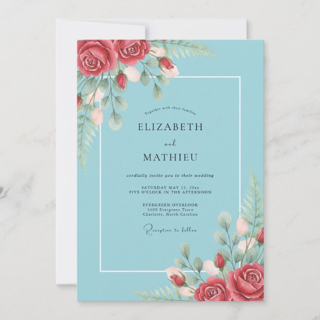 Invitation Mariage aux Feuilles de Ciel Cramoisi (Devant)