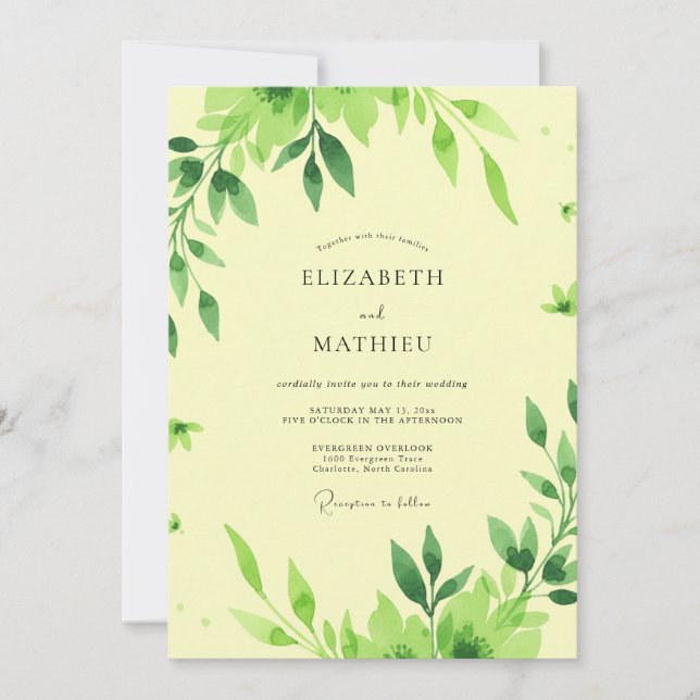 Invitation Mariage aux Feuilles de Citron (Devant)