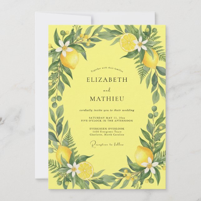 Invitation Mariage aux feuilles de citron agrumes (Devant)