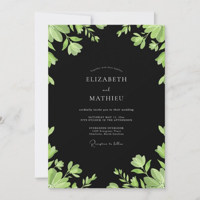 Invitation Mariage aux feuilles de citron vert noir (Devant)