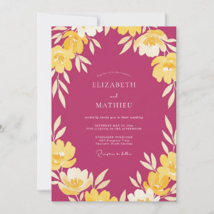 Invitation Mariage aux Feuilles de Crème Magenta