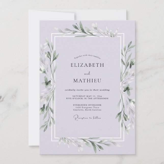 Invitation Mariage aux Feuilles de Lavande Pâle (Devant)